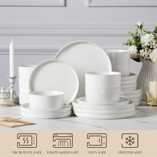 MALACASA 24 Pieces Porcelain Dinnerware Set, Modern White Dish Set for 8, Premium Serving Plates and Bowls Sets, Chip and Scratch Resistant Dishware Sets Kitchen Dishes Dining Ware Set, Series LEAH by MALACASA - Image 4