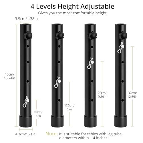 Anbte 4pcs Folding Table Leg Extenders, 4 Levels Adjustable Height Rise Up to 13 in, Heavy Duty Steel Table Risers for Straight and Bent Legs, Reduces Stooped Work, Black