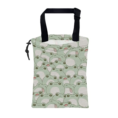 Image of Car Garbage Bag Cute Frog Kiddie Hanging Canvas Car Trash Bag Waterproof Drawstring Car Back Seat Organizer for Car Back Front Seat Console with Adjustable Buckle