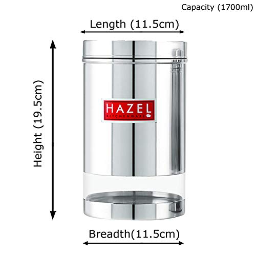 Image of HAZEL Stainless Steel Transparent Glossy Finish See Through Container, Silver, Set of 2, 1700 Ml