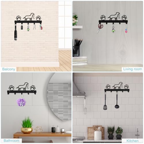 UOCAI Hundegarderobe, Hunde Garderobe mit 5 Haken, Schlüsselhalter Hundeleinenhalter Wand, Hundegarderobe mit Ablage, Haken Kleiderbügel Wand für Hundezubehör Taschen Schlüssel Kleidung (32x15cm)