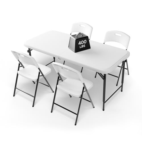 Ortus Collective 4FT Folding Table Set with 4 Chairs – Heavy-Duty 400 lbs Table & 600 lbs Chair Capacity, Portable Foldable Table & Chair Set for Camping, Parties, Indoor & Outdoor Use