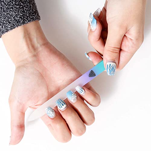 Czech Glass Nail File With Case And Ergonomic Glass Nail Files For Natural Nails In Pastel Green And Violet Bundle By Bona Fide Beauty #TOP3