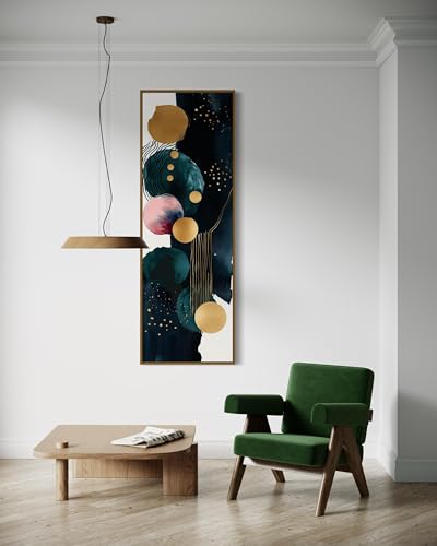 Impression verticale sur toile abstraite moderne, décoration murale géométrique bleu et or - 3