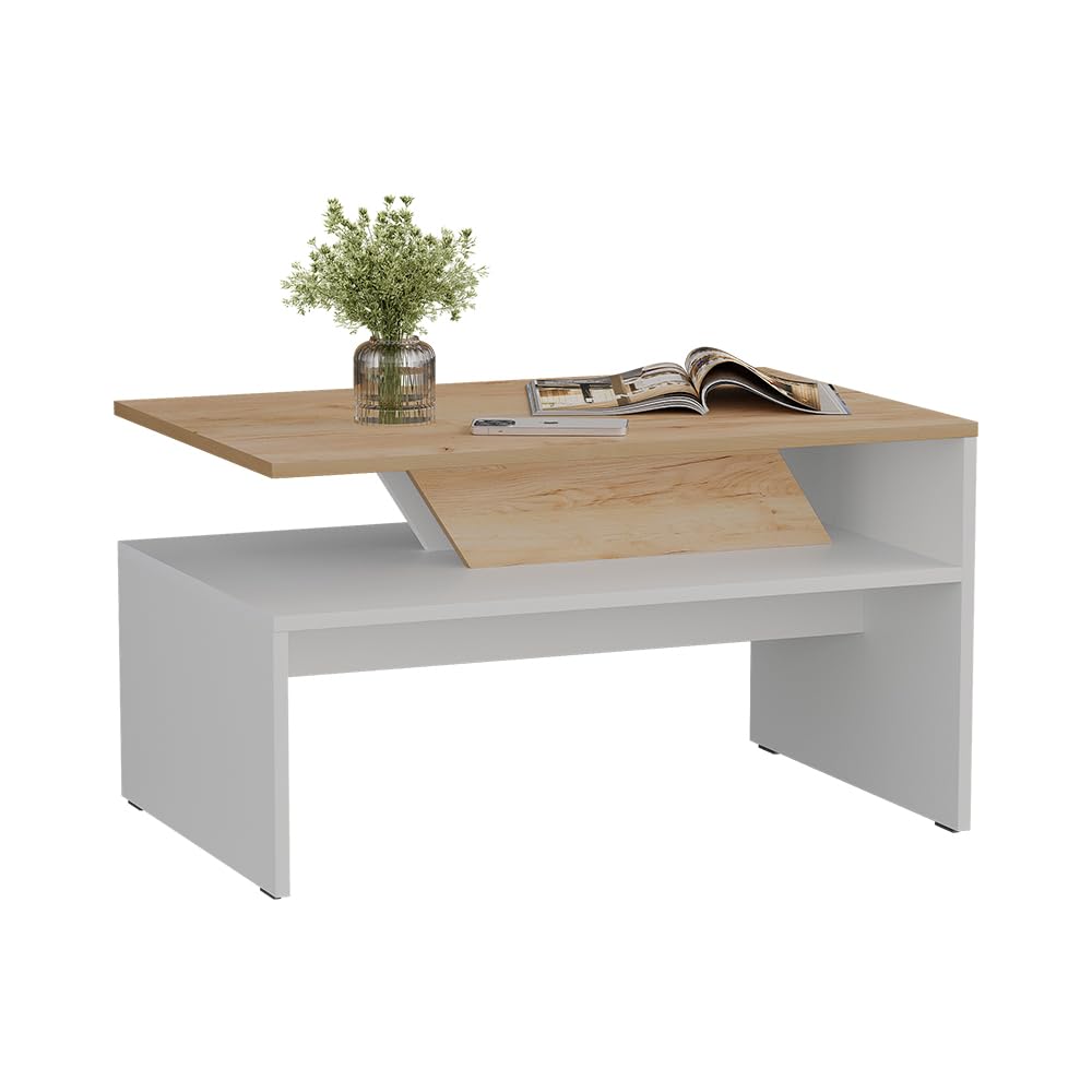 Vicco Tavolino da salotto Arden, Bianco/Artisan, 80 x 52.6 cm | con vano portaoggetti sotto il piano del tavolo per la conservazione