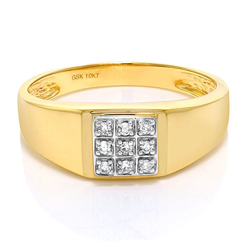Gem Stone King Men's Solid 10K Yellow Gold Natural White Diamond Wedding Anniversary Ring (Available In Size 7,8,9,10,11,12,13) #TOP1