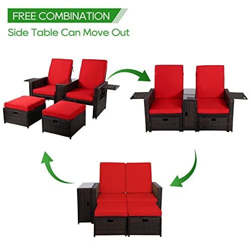 Baijiawei B Patio Wicker Loveseat Adjustable Lounge Chair With Ottoman Footrest, Wicker Furniture For Garden, Patio, Balcony, Beach, Coffee Bar, Deck #TOP5