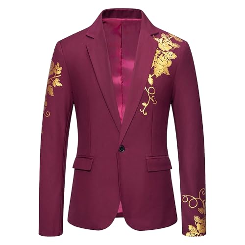 Men's Gold Foil Single Button Blazer Business Casual Banquet Suit Jacket Formal Workwear Sport Coat