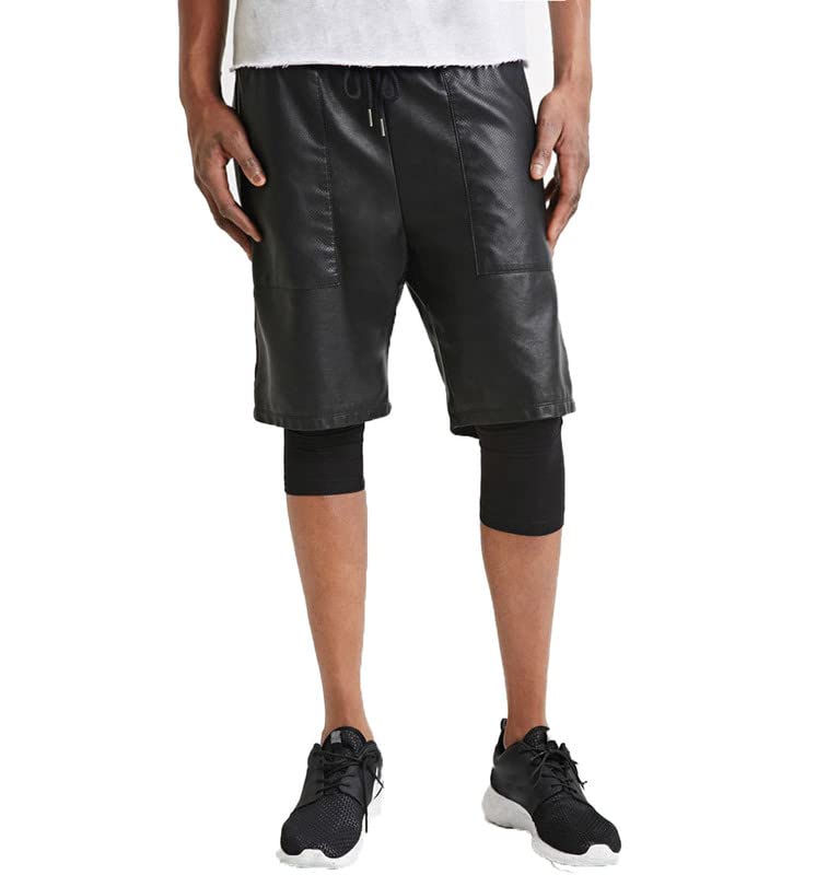 Leather Kingdom Mens Shorts Lambskin Leather Black Color Durable Sports Gym Workout Running Walking Shorts lksp-020