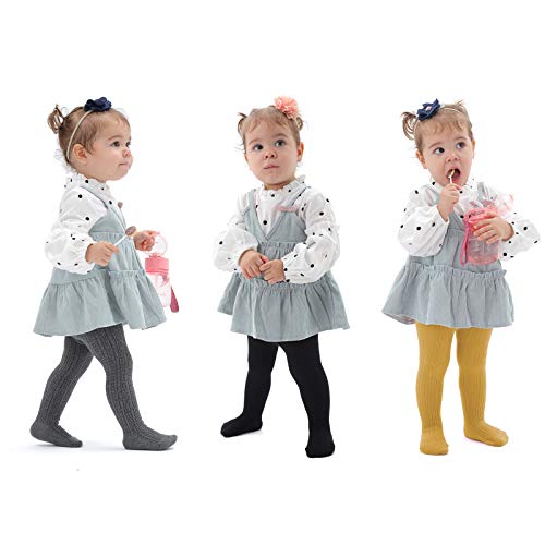 Image of EPEIUS Baby Girl Tights Cable Knit Cotton Seamless Footed Leggings 0-6Y