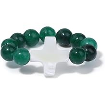 Natural Stone Bead Ring Shell Charm Ring Cross Handmade Elasticated Ring Women Men's Finger Jewellery,37 Taiwan Jad