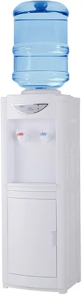 Water Cooler Dispenser for 5 Gallon Bottles, Top Loading Hot & Cold Water Freestanding Electric Water Cooler Machine with Child Safety Lock Perfect for Home Office w/Storage Cabinet, White