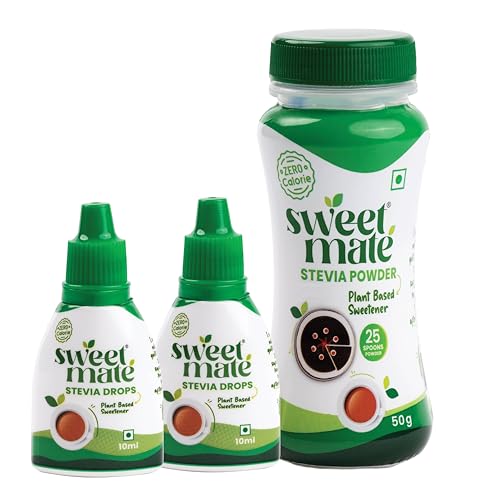 Image of Sweetmate Combo Pack (Stevia Drops 10ml+10ml, Stevia Powder 50g) | 100% Natural Sugar Free | Diabetic Friendly, Plant-Based Natural Sweetener | Zero Calories | Tastes Just Like Sugar
