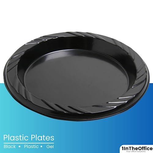 1Inthehome Plastic Plates 6 Inch, Round Plastic Plates Black 6 Inch Diameter, Black Plates Disposable , Pack Of 125 #TOP2