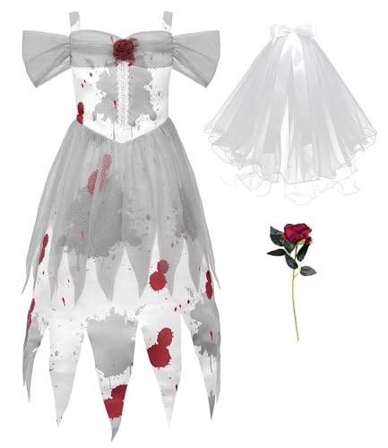 Disfraz de Novia Zombie Ghost para Niñas con Velo y Flor miniatura 1
