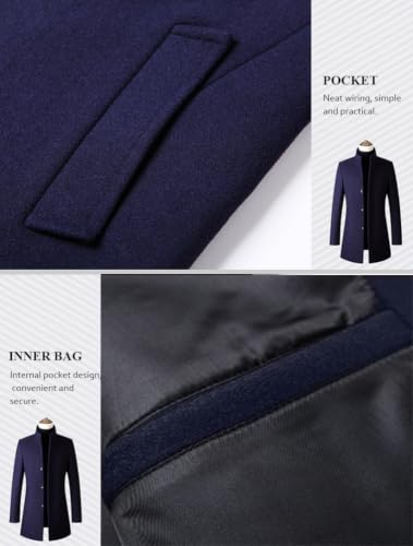 Image of FTCayanz Mens Trench Coat Wool Blend Single Breasted Overcoat | Stand Collar, Fall Slim Fit Top Coat, Winter Warm Coats for Men, Business Work Formal Casual Jacket, Daily Outwear