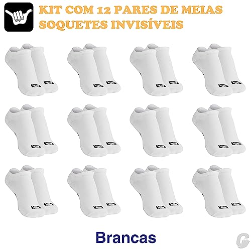 Kit 12 Pares Meias Hang Loose Invisível Algodão Masculino | 12 Branco | 39-44