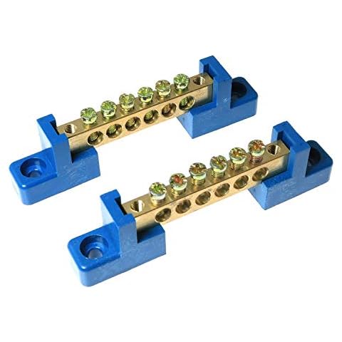 RLECS 2pcs Terminal Bus Bar Terminal Block Brass Wire Screw Terminal Grounding Strip Bus Bar Block Cover