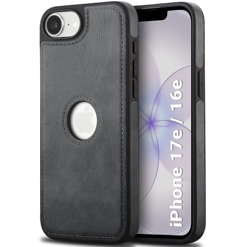 Image of TheGiftKart for iPhone 16e / iPhone 17e Case, Leather Finish Back Cover, Shockproof Design, Raised Edges for Camera & Screen Protection, Stunning Minimalist Design Back Cover Case (Black, Grey)