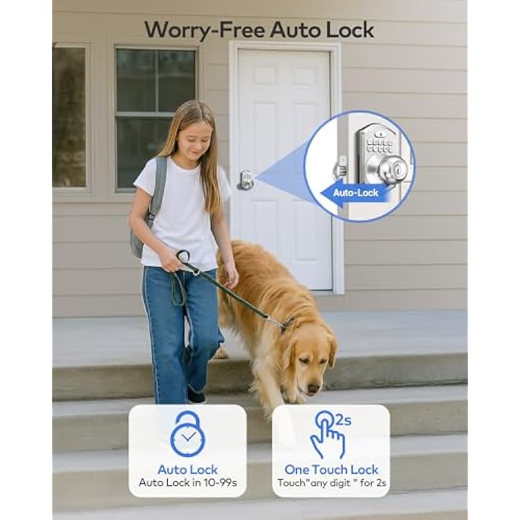 TEEHO TE003 Keyless Entry Keypad Door Lock with Handle, Electronic Digital Smart Locks for Front Door, Smart Door Knob with Code for Bedroom, Auto Lock, Passage Mode, Easy to Install, Satin Nickel