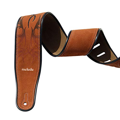 Leathers - Tracolla per chitarra in morbida pelle italiana, con retro in pelle scamosciata super morbida, larghezza 2,5", lunghezza regolabile da 110,5 cm a 142,2 cm, Rosso-marrone.