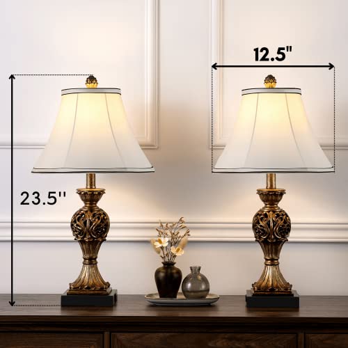 Kyrid 3-Way Touch Control 23'' Poly Table Lamp Set Of 2 With Usb Ports And Ac Outlet Classic Table Lamps Set With Bell-Shape Fabric Shade(Bulbs Included) #TOP5