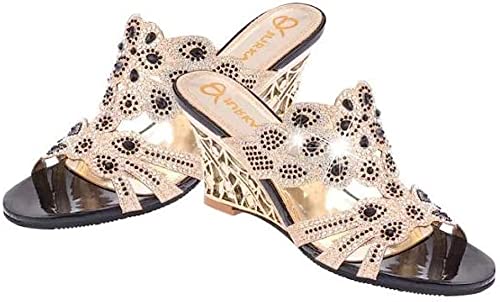 Girllike Women's Crystal Rhinestone Peacock Patterned Handmade Sandals Platform Wedge Dress Sandals Slippers2