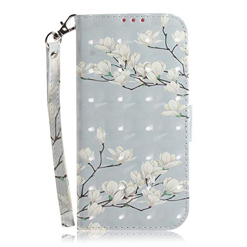 JZ 3D Colorful Painting Series Case for Sony Xperia L3 Wallet Flip Cover with [Wrist Strap] - Yulan Magnolia Flower