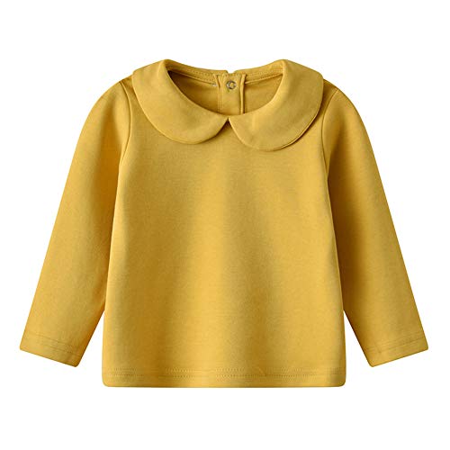Image of Toddler Kids Girls Boys Basic Peter Pan Collar Tee Shirt T-Shirts Tops Bottom Long Sleeve Solid Blouse