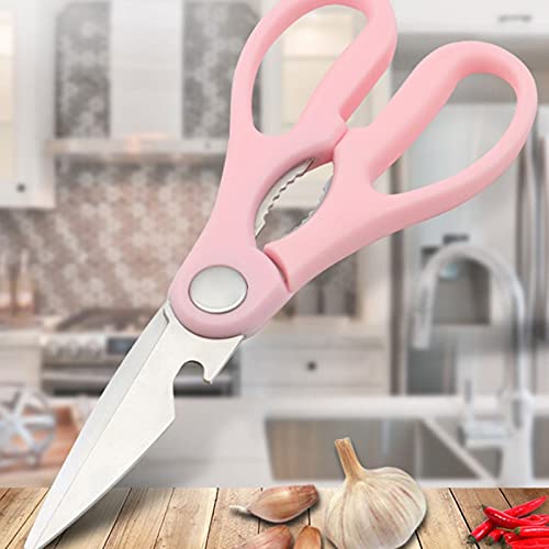 Tijeras para ensalada Tijeras para cocinar con abrebotellas, multifunción, cortar chuletas de pollo, verduras y pollo, etc, Color: rosa