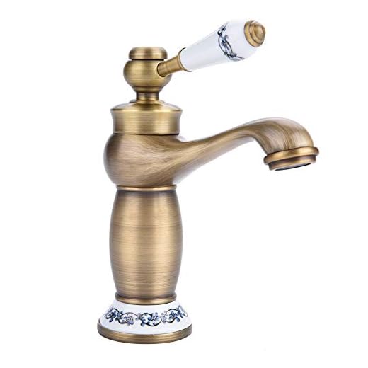 Fdit Grifería de Latón Antiguo de Cerámica Grifo de Fregadero de Baño Azul y Blanco de Porcelana Socialme-EU (Antiguo)