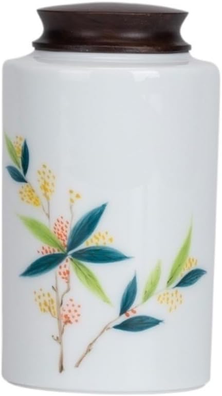 SONGCHAO Sugar Jar Bulk Tea Storage Tank Empty Tank Small Portable White Porcelain Hand-Painted Ebony Lid Storage Tank Sealed Small Tank Tea Canister (Color : C)