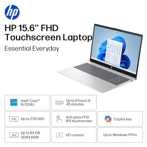 Image of HP 15.6'' FHD Touchscreen Laptop, Intel 10-Core i5-1334U, 16GB RAM 512GB SSD, Lifetime MS Office & Copilot AI, Laptop for Business&Student, WiFi 6, Windows 11 Home