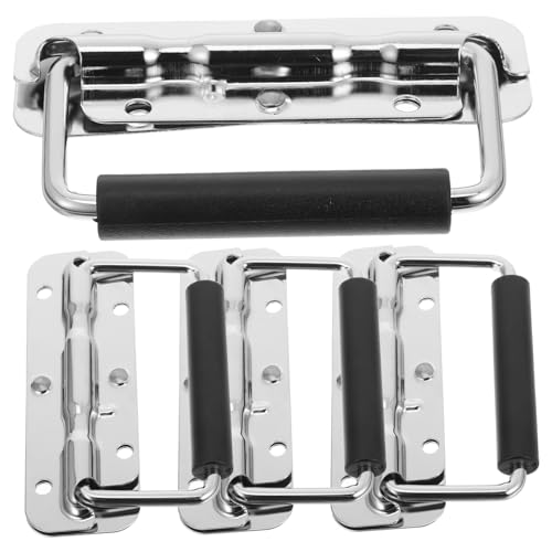 SEWOART 4pcs Spring Folding Handle Case Hardware Steamer Trunk Hardware Recessed Pull Handles Case Handle Replacement Cabinet Handles Mount Chest Handles Silver Iron and Stainless Steel