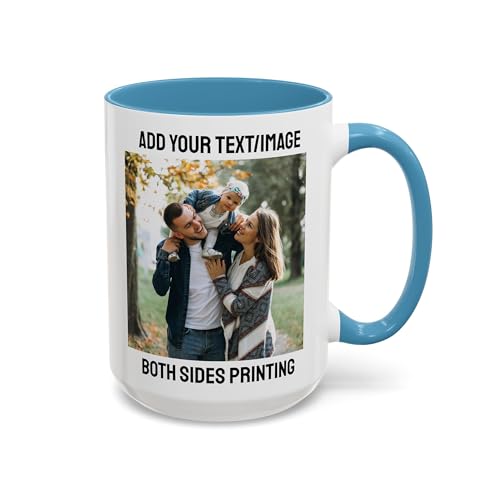 Custom 15oz Light Blue Coffee Mug Design Personalized Ceramic Coffee Cup with Photo Text Logo Taza Personalizadas Customized Gifts for Birthday Anniversary Wedding Love Family Novelty Cup Two Sides