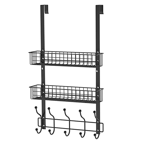 Milijia Coat Rack, Over The Door Hanger With Mesh Basket, Detachable Storage Shelf For Towels, Hats, Handbags, Coats (Black-2 Layer) #TOP7