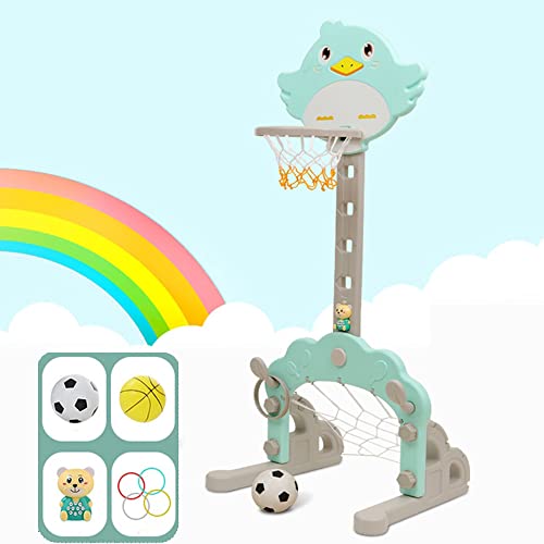 QQQ Height Adjustable Toy Basketball Hoop Stand Set for Kids Toddlers with Basketball Soccer Ring Toss Gifts Toys,3 in 1 Sports Activity Center Indoor and Outdoor Activity, Green QQQ Height Adjustable Toy Basketball Hoop Stand Set for Kids Toddlers with Basketball Soccer Ring Toss Gifts Toys,3 in 1 Sports Activity Center Indoor and Outdoor Activity, Green