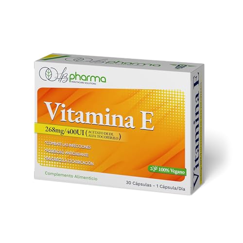 LB PHARMA - Vitamina E 400 UI (268 mg) Vegana – Potente Antioxidante – Contribuye a la Protección Celular – 30 Cápsulas Vegetales – 1 Cápsula al Día