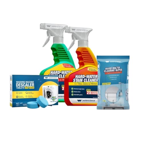 Image of WaterScience Ultimate Cleaner Combo | Tap Cleaner and Limescale Remover (1L)+ Free Microfiber Cloth | Washing Machine Descaler Tablets & Kitchen Cleaning Wipes For Bathroom, Kitchen Hard Water