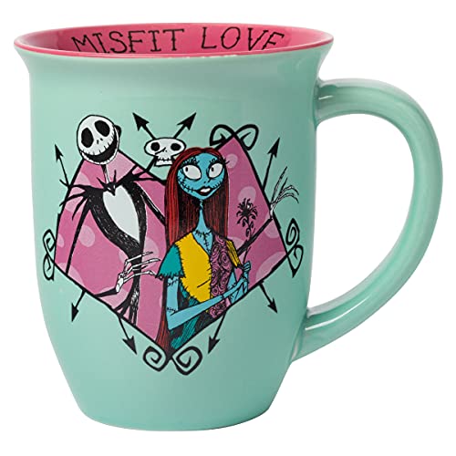 Silver Buffalo Disney Nightmare Before Christmas Jack and Sally Misfit Love Wide Rim Ceramic Mug, 16 Ounces