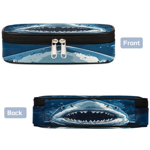 Image of Pardick Sharks Big Capacity Pencil Case Pencil Pouch with Zipper, Pen Marker Stationery Bag Art Supply Storage Organizer Box Portable Stationery Storage Bag Pen Holder for Boys Girls
