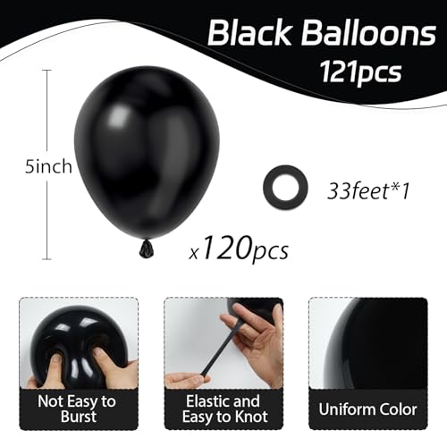 Image of Awenztech 120pcs 5 inch Black Latex Balloons | Graduation, Anniversary, Birthday Party Decorations