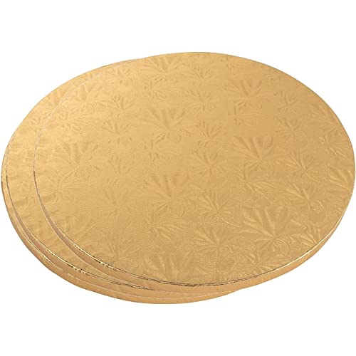 14 Inch Cake Board Rounds, Disposable Gold Foil Boards for Cooking, Baking (3 Pack)