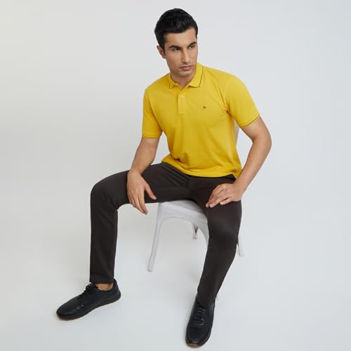 Image of Raymond Contemporary Fit Pure Cotton Solid Pattern Polo Neck Casual T-Shirt