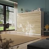 Schrankbett Standard 140x200 Horizontal Weiß/Eiche Sonoma ausklappbares Wandbett, ideal geeignet als Wandklappbett fürs Gästezimmer, Büro, Wohnzimmer, Schlafzimmer