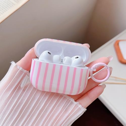Image of MINSCOSE for AirPods Pro 3rd Generation Case (2025),Cute Striped Aesthetic Pattern Design with Girly Keychain Ring,Soft TPU Protective Shockproof Cover with Cleaner Kit for Airpods Pro 3-Pink