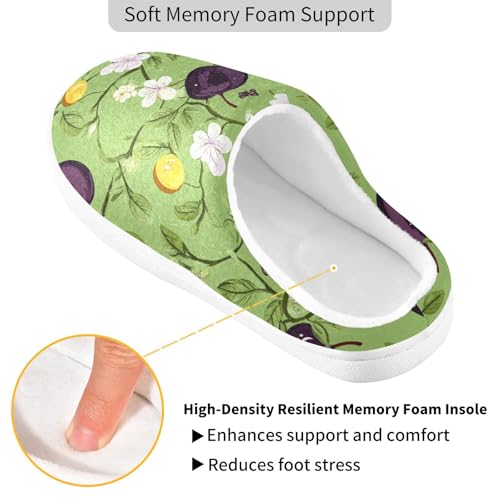 JUNZAN Beauty Java Plum Fruit Green Mens Home Cotton Slipper Wide Memory Foam Bedroom Shoes for Bedroom Birthday Presents 6-72