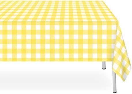 LIKAJON 3 Pack Yellow and White Checkered Tablecloth, Yellow Plastic Table Cloths for Parties Disposable, 54 x 108 inch Waterproof Yellow Gingham Camping Tablecloth for Birthday, Party, Picnic, School