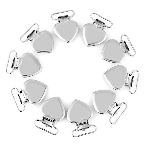 Jacksking Suspender Clips, 10 Pcs Metal Heart Shape Insert Pacifier Holder Suspender Clips for Home Craft