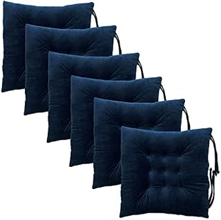 Comfy Soft Chair Pads Seat Cushions Cover with Ties for Dining Chairs, Office Chairs, Sofa Patio Furniture Carpeted Floors, Hardwood Floors,15.5x15.5 Inch, Polyester Chair Cushions Set of 6, Navy Blue